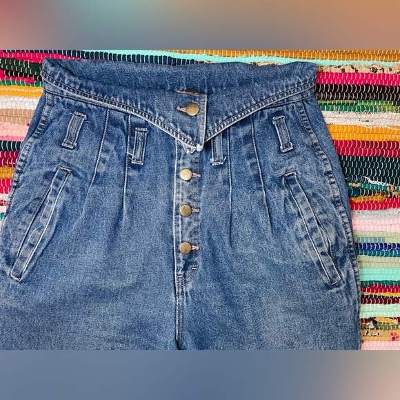 Vintage 80s Fragile Fold Over High Waist Mom Jeans | Tapered Denim Sz 11 - Picture 12 of 12